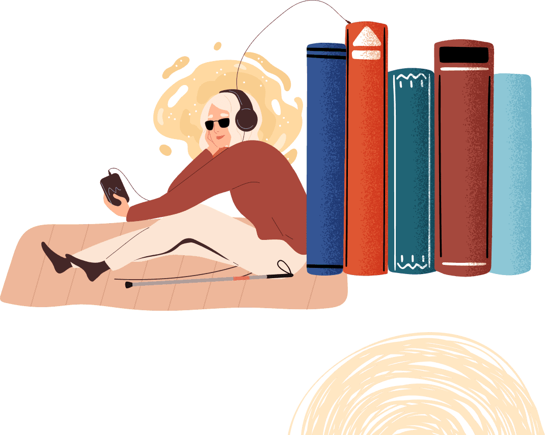 Kulaklık ile kitap dinleyen bir kız görseli